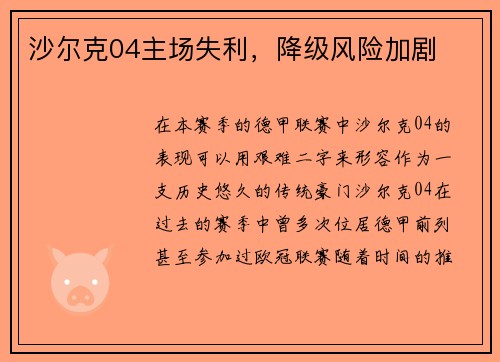 沙尔克04主场失利，降级风险加剧